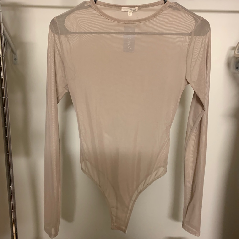 Wet Seal Sheer Mesh Long-Sleeve Bodysuit